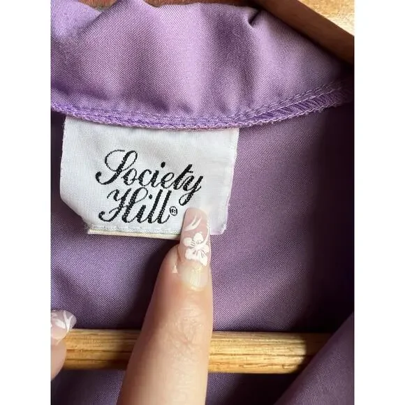 Vintage Career 80s Society Hill Size 18 Casual Blouse Long Sleeve Satin Purple - Picture 2 of 5